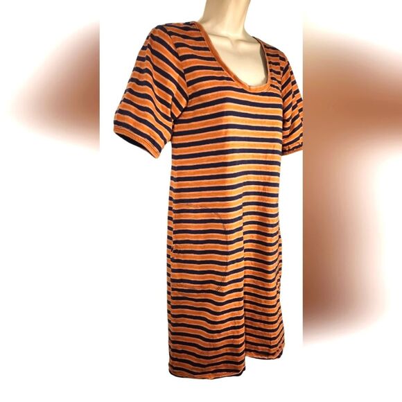 pact Dress‎ Avery Harvest Stripe Navy Blue Orange Organic Cotton Pockets Short S - Picture 7 of 16